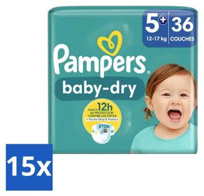 Image de 15 couches Pampers Baby-Dry, taille 5+ (12-17 kg) - Pack économique - 15 couches