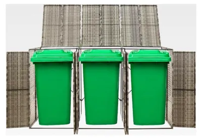 Produktbild von Mülltonnenbox für 3 Tonnen Grau 207x80x117 cm aus Poly Rattan