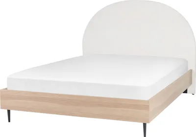 Zdjęcie produktu dla BELIANI Łóżko ze stelażem białe 160 x 200 cm tapicerowane wezgłowie czarne metalowe nóżki styl nowoczesny