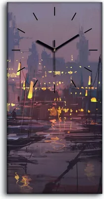 Produktbild von Wohnzimmer-Bild Leinwand Uhr 30x60 Boote im Hafen futuristischen Stadt - schwarze Hände
