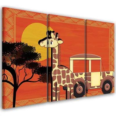 Produktbild von Triptychon auf leinwand tiere - orange 150x100 cm Feeby orange wandbild bereit zum aufhängen