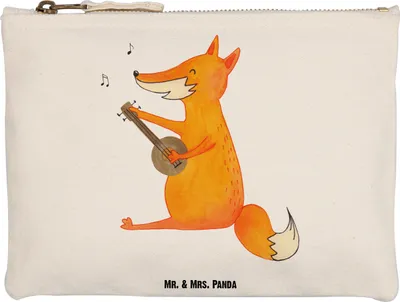 Produktbild von Mr. & Mrs. Panda Stoffbeutel Fuchs Gitarre Grösse XL Große - Weiß - Geschenk, Lagerfeuer, Singen, Kosmetiktasche, Pouch, kosmetiktäschchen, Kulturbeutel, Mäppchen, Musik