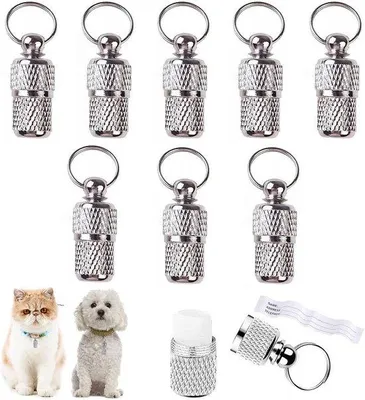 Produktbild von Famanu ID-Tags für Haustiere - Adressröhrchen, wasserdicht, 8 Stück - Silber