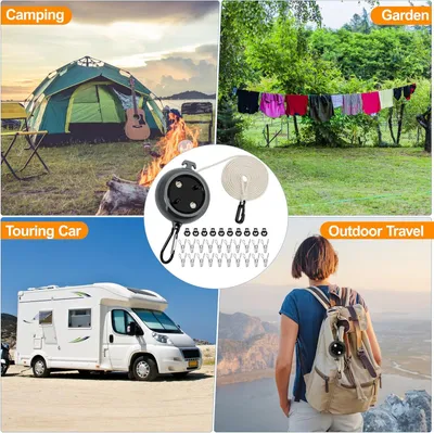 Produktbild von Ausziehbarer Wäscheseil 10m für Camping, Garten, Balkon