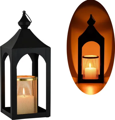 Produktbild von Marrakesch Skandinavische Deko Windlicht Laterne 42cm aus Metall | Teelichthalter als Tischdeko Wohnzimmer Deko | Kerzenhalter Cadmus schwarz gold als Balkon Terrasse & Garten Aesthetic Gartendeko
