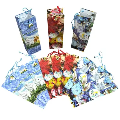 Produktbild von TOKER COLLECTION® Geschenk-Tragetasche Oster Geschenktüten, Flaschentüten für Wein (12 er PackSt), 3 verschieden Ostermotive