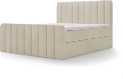 Produktbild von MYSEN Boxspringbett 180x200 Magic Plus mit Bettkästen mit Matratze (14 cm) mit Topper (4 cm) Komplett-Set Polsterbett Bonell H3 Creme