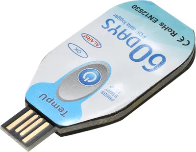 Imagen del producto de Registrador de datos de temperatura desechable, resistente al agua, USB 2.0, compatible con archivos PDF, con una duración de 60 días, para termómetros de cadena de frío utilizados en la industria biológica, farmacéutica y química