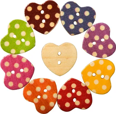 200 Knöpfe Herz Holzknöpfe bunt gemischt Ø 18mm x 16mm Herzknopf 2 Löcher