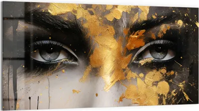 Produktbild von DEQORI Glasbild Echtglas 100x50 cm 'Goldener Blick' Wandbild Bild modern Deko