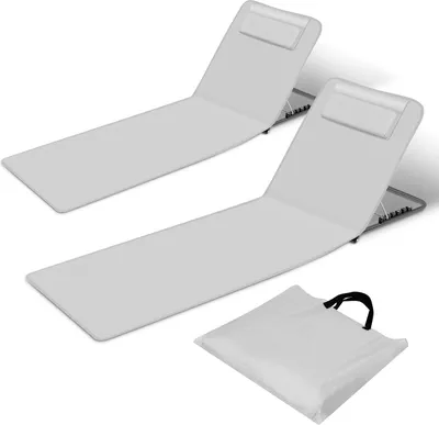 Image de Tapis de plage Jayseuw avec sangle de transport, appui-tête et dossier réglable, en polyester 600D gris clair, lot de 2, 145 cm x 47 cm
