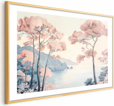 Produktbild von Posterpapier Poster - Ocean Cliffs and Trees; Delicate Motif in Pastel Colors 90x60 cm Landschaften c-H-10044-ao-a
