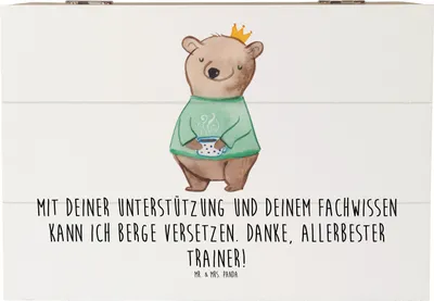 Produktbild von Mr. & Mrs. Panda truhe holz Bester Trainer 22 x 15 cm - Weiß - Geschenk, einzigartig, schatztruhe, Box, Bedanken, geschenkkiste, Geschenke, Danke sagen, Holzbox, fotobox