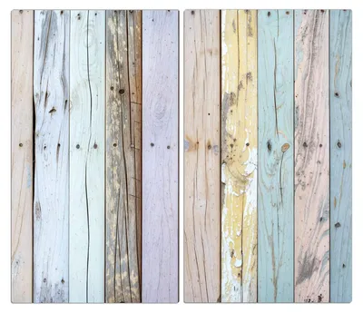 Produktbild von Spritzschutz Herdabdeckplatte Schneidebrett aus Glas Bunte Holzplanken 2-Teilig (60x52cm)