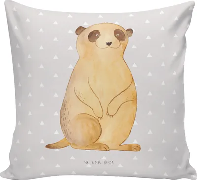 Produktbild von Mr. & Mrs. Panda kissen mikrofaser Erdmännchen - Grau Pastell - Geschenk, Roadtrip, Sofakissen, Traveling, Spruch, Kuschelkissen, 40x40, Reisen, Deko, Sofa, Wildtiere