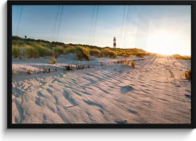 Produktbild von MuchoWow® MuchoWow® Gerahmtes Poster Strand - Leuchtturm - Sonnenuntergang 90x60 cm - Poster mit zchwarzem Bilderrahmen - Fotorahmen - Foto-Plakat