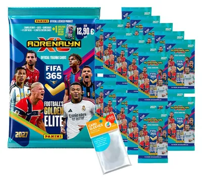 Obrázek produktu pro Sada karet FIFA 365 Adrenalyn XL 2027 – 1 startovní balíček + 20 balíčků s kartami + exkluzivní obaly pro sbírání