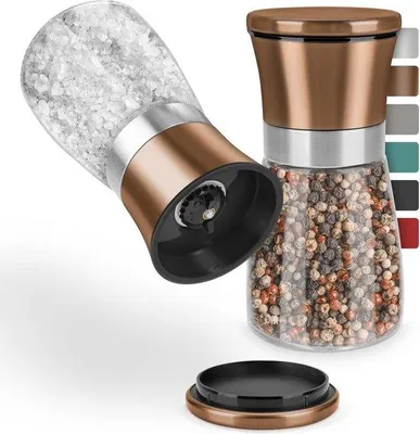 Produktbild von Gewürzmühlen Set aus 2 mit verstellbarem Keramikmahlwerk - Roségold, 13 cm