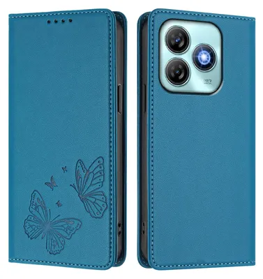 Produktbild von Lederhülle für ZTE Blade A75 4G, Schmetterling Prägung Leder Brieftasche Schutzhülle mit Ständer Blau