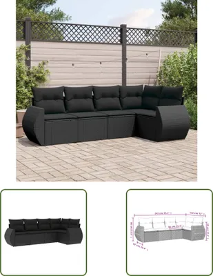 Produktbild von The Living Store 5-tlg. Garten-Sofagarnitur mit Kissen Schwarz Poly Rattan