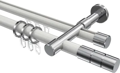 Produktbild von Interdeco Rundrohr-Innenlaufstange / Gardinenstange (Kombination) Weiß / Chrom, Typ Prestige Elanto (Rillenzylinder), 20 mm Ø 2-läufig, 400 cm