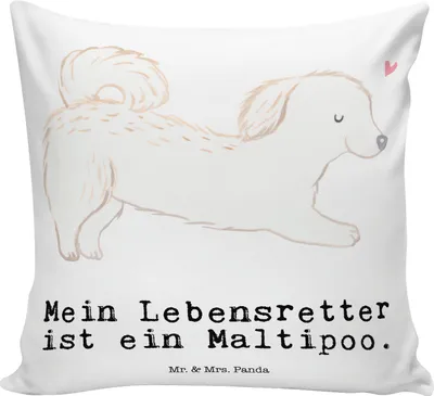 Produktbild von Mr. & Mrs. Panda couch kissen Maltipoo Lebensretter - Weiß - Geschenk, Sofa, Mischling, 40x40, Deko, Kreuzung, für, Dekokissen, Kuschel