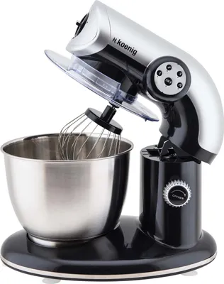 Produktbild von H.Koenig KM80 Professioneller Teigmischer, Leistung 1000 W, Kapazität 5,5 l, 4 Geschwindigkeiten, bis zu 2 kg Teig, Arm mit Liege- und beweglichem Kopf, Edelstahl, 80 dB, schwarze Farbe