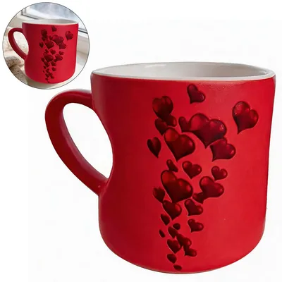 Produktbild von Keramik-Herz-Zaubertasse ,Farbwechselbecher, 300–400 ml, robust, romantisch, ideales Geschenk für Valentinstag, Geburtstag & besondere Anlässe