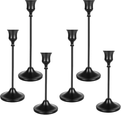 Produktbild von 6-teiliges Set aus Metall-Kerzenständern, Kerzenhalter für Stabkerzen, 16/19/22 cm, schwarz, hohe Kerzenständer, Vintage-Dekoration