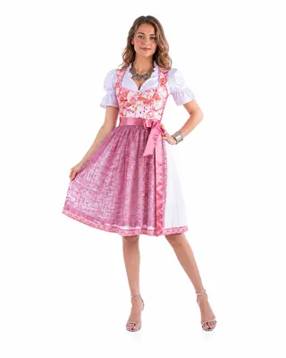 Produktbild von 2-teiliges Trachtenkleid (Kleid + Schürze) in Rosa/Beige/gebrochenes Weiß, KI-generiertes Bild
