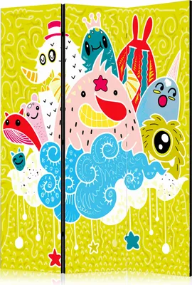 Produktbild von 3-teiliger Doppelseitiger Vlies Paravent - Happy Creatures 135x172 cm Für Kinder e-C-0060-z-b