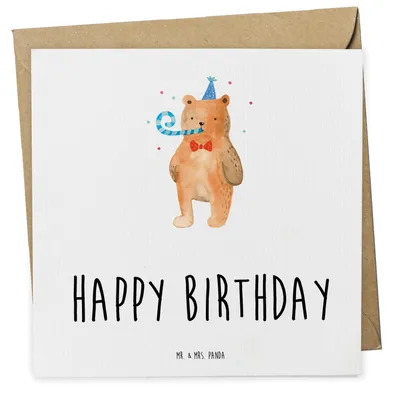 Produktbild von Mr. & Mrs. Panda Klappkarte Bär Geburtstag - Weiß - Geschenk, faltkarte, Glückwunschkarte, Teddy, Glückwunsch, Grußkarte, doppelkarte, anlasskarte, Happy Birthday