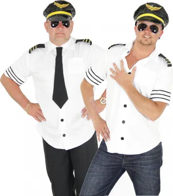 Two men dressed in pilot costumes.