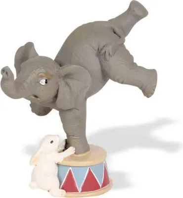 Zdjęcie produktu dla Ceramiczny słoń stojący na rękach z króliczkiem – 9 cm, figurka zwierzęca