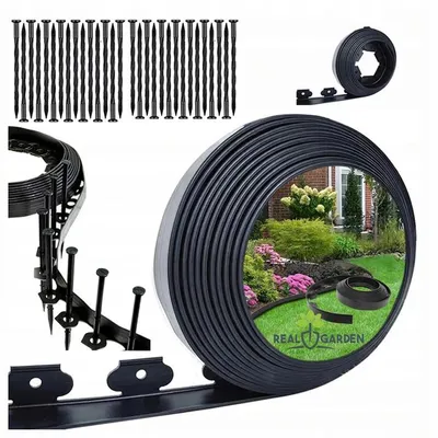 Produktbild von Rasenkante Schwarz 20m Garten-Set | 60 Erdanker Befestigungsklammern | 40x50mm Flexibel