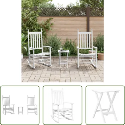 Produktbild von The Living Store Schaukelstühle 2 Stk. mit Klapptisch Weiß Massivholz Pappel