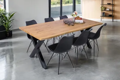 Produktbild von Esstisch Baumkante Holz-Optik Wildeiche 200 x 100 X-Gestell schwarz JOSY