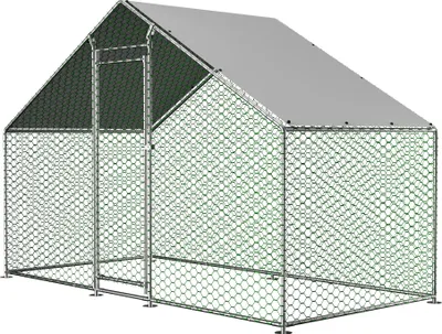 Produktbild von Hühnerstall Freilaufgehege mit Sicherheitsschloss und Wasserdichtes PE-Tuch, Kleintiergehege aus Metall für Hühner, Kaninchen, 3x1,5x2m