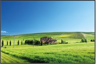 Produktbild von Wallario Wandbild Farm in der Toskana, Größe: 61 x 91,50 cm, Poster mit schwarzem Aluminiumrahmen