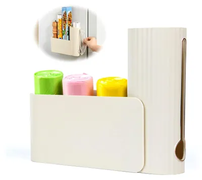 Produktbild von Wandorganisator für Müllsäcke, Faltbarer Spender für Schränke, Wandmontierter Spender für Plastiktüten, Abfallsäcke und Frischhaltefolie für Bad und Küche (Milchig Weiß)