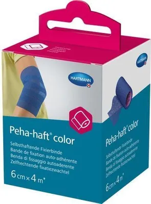 Zdjęcie produktu dla Hartmann Peha-haft Colour elastyczny bandaż mocujący, niebieski 6 cm x 4 m | opakowanie (1 szt.)
