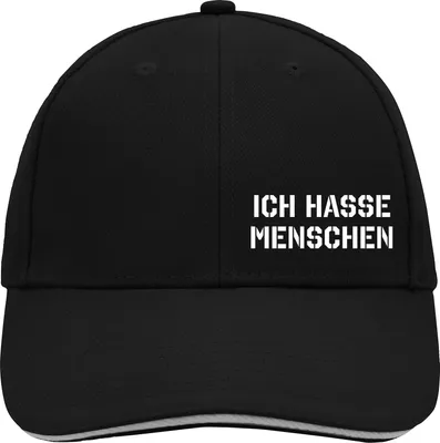 Produktbild von Huuraa Cappy Mütze ICH HASSE MENSCHEN Black/Light Grey Baumwolle 6-Panel Kappe Geschenkidee