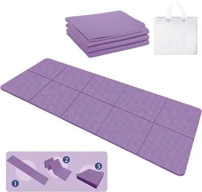 Produktbild von Faltbare Yogamatte, 183 x 61 x 0,4 cm, leichte Fitnessmatte, rutschfest, tragbare Sportmatte mit Tragetasche für Reisen, Pilates und Yoga