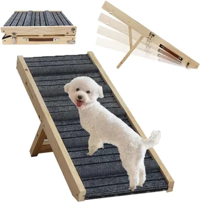 Produktbild von Rampe für kleine Hunde, Rampe für Hunde, Bett für Hunde, klappbares und verstellbares Sofa, mit rutschfester Matte, mit höhenverstellbarem Griff von 23-47 cm, geeignet für Betten und Sofas