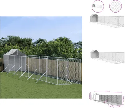 Image de vidaXL Chenil extérieur avec toit Argenté 2x14x2,5 m Acier galvanisé - Chenils & parcs pour chiens