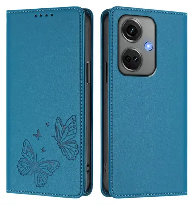 Image de Étui en cuir pour OnePlus Nord CE3, étui de protection type portefeuille en cuir gaufré « papillon » avec support, bleu