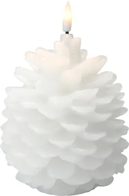 Produktbild von 1.03 LED Kerze in Form eines Tannenzapfen (weiß) - Höhe ca. 16 cm - Batterie / Timer