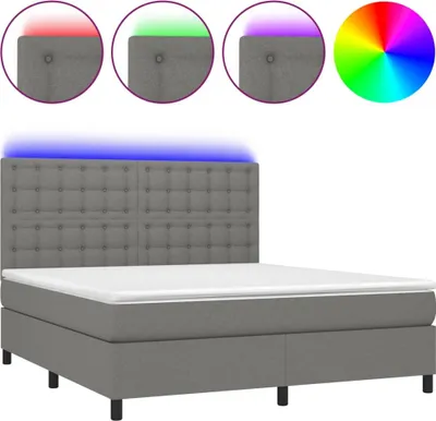 Obrázek produktu pro vidaXL Postel Boxspring s matrací a LED diodami Tmavě šedá 160x200 cm Látka