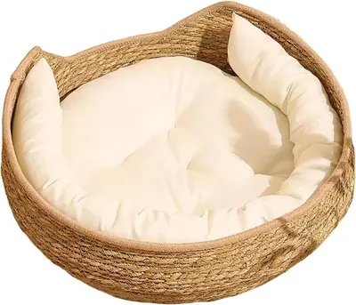 Produktbild von Geflochtenes Katzenbett | Geflochtener Katzenkorb Mit Kissen Und Polster,Bequeme Und Gemütliche Entspannung Webarbeit Für Haustiere Zum Ruhen Schlafen Kratzmöbel | Für Alle Rassen Welpe Kätzchen