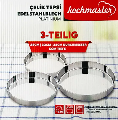 Produktbild von Kochmaster Edelstahl Backblech Rund Tepsi 3er Set